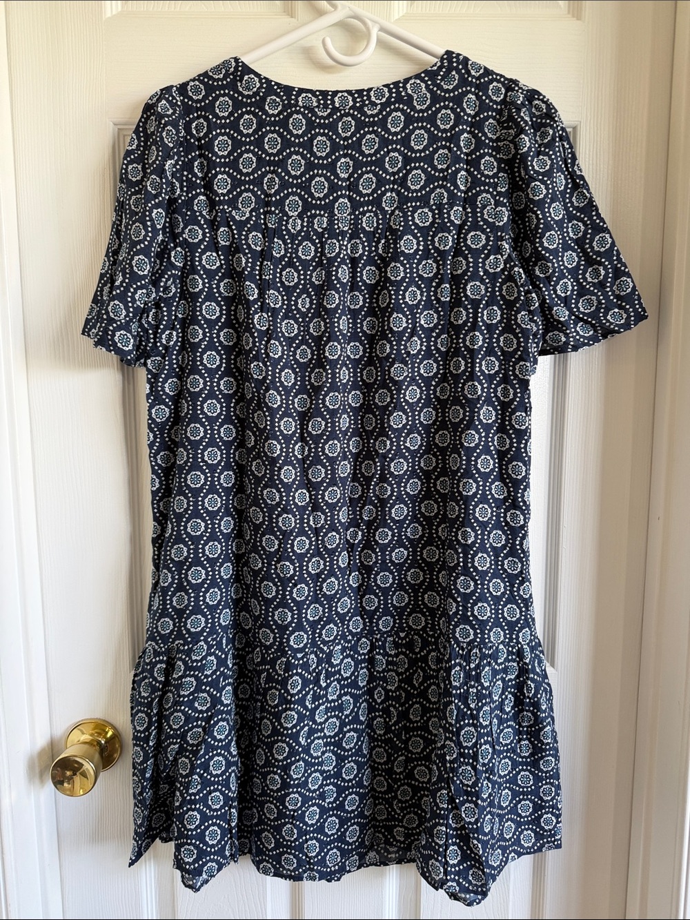 NWT LOFT Navy Printed Short Sleeve Tiered Mini Dress - Picture 10 of 12
